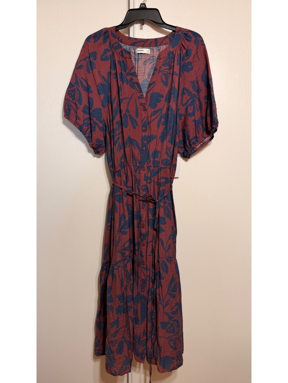 Sonoma 2X Women’s Burgundy Blue Floral Midi Dress Button Front NWT Plus Size